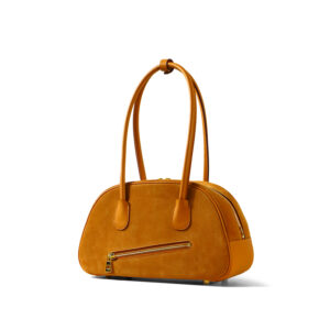 Front and side smiling suede underarm bag