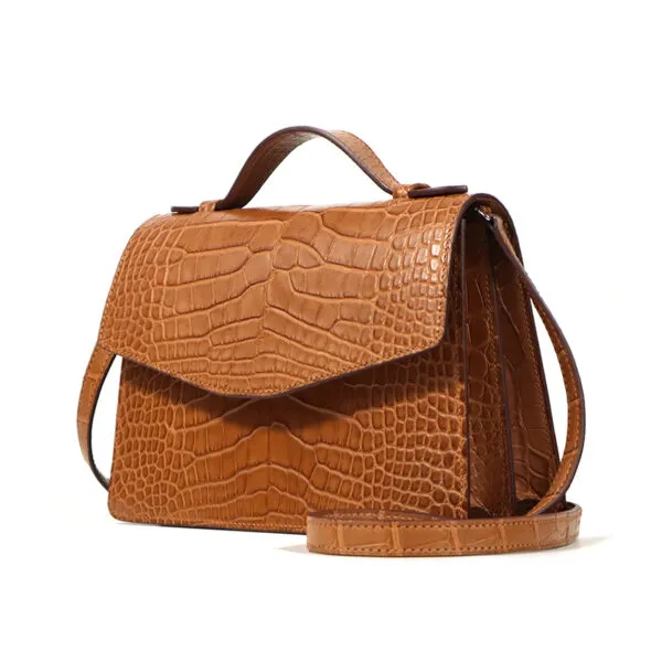 Fashionable flip-top magnetic clasp crocodile bag