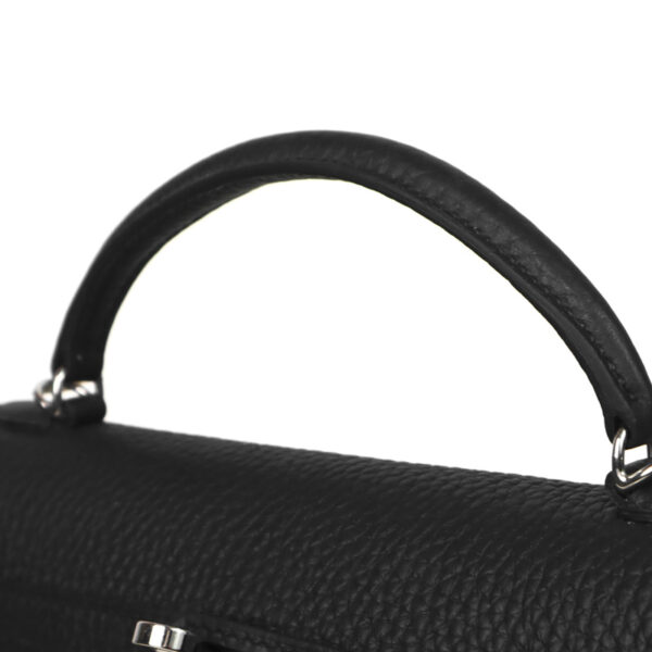 Togo Leather Lock and Flip Cover Women Handbag - Handle Attachment Close-up