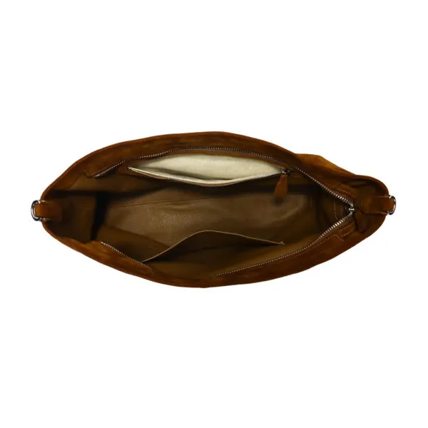 Large-Capacity Suede Crossbody Shoulder Bag - Interior Storage View