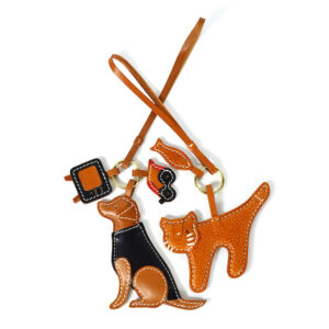 Cute Pet Genuine Leather Dog Cat Keychain