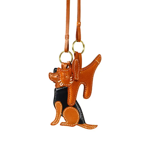 Cute Pet Genuine Leather Dog Cat Keychain