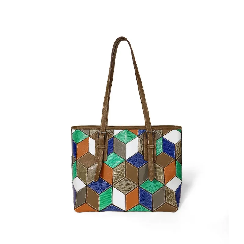 diamond-shaped square design Rare leather luxury tote - Front view