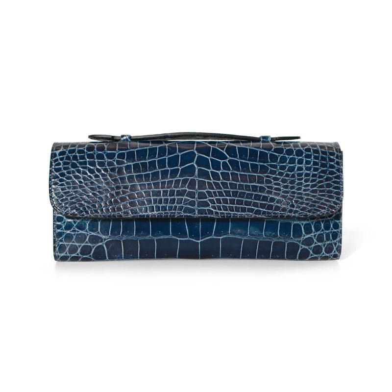 Flip-top Shiny Nile Crocodile Clutch bag- Front view