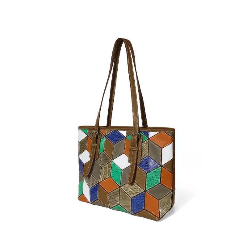diamond-shaped square design Rare leather luxury tote - 45° side profile