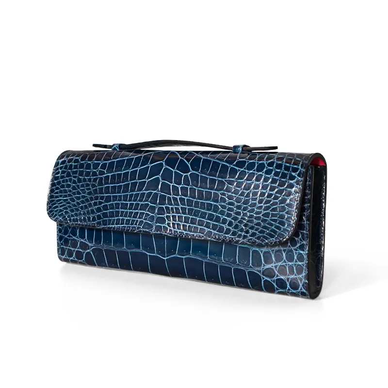 Flip-top Shiny Nile Crocodile Clutch bag - 45° side view