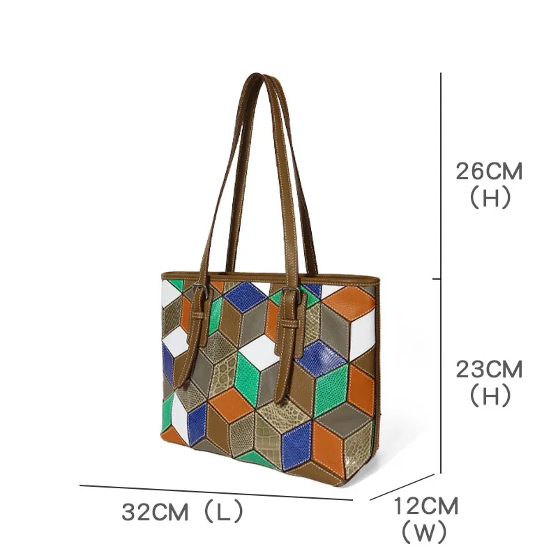 diamond-shaped square design Rare leather luxury tote - Dimension drawing